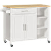Wooden Rolling Kitchen Island on 360° Swivel Wheels Dining Cart with Drawer, Towel Rack for Kitchen, White