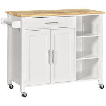 Wooden Rolling Kitchen Island on 360° Swivel Wheels Dining Cart with Drawer, Towel Rack for Kitchen, White