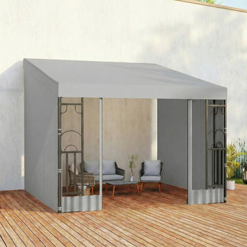 10' x 10' Wall Pergola, Outdoor Gazebo with 2 Curtains and 2 Nettings, UV Resistant, for Patio, Deck