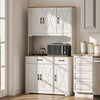 Tall Kitchen Pantry, 6 Doors, 2 Drawers, Adjustable Shelves & Worktop, Rustic Storage Cabinet for Living Room White