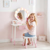 Qaba Kids Vanity Set, Makeup Vanity Table with Lights, Mirror, Stool, 7Pcs Accessories, Pretend Play Set for 3-8 Years, Pink