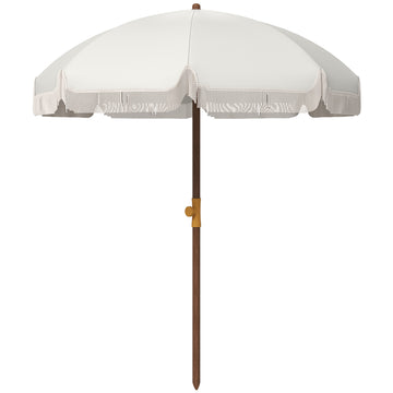6.2' Beach Umbrella for Travel, Vent, Ruffles, Carry Bag, Portable Outdoor Umbrella for Garden, Light Grey