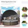 4 Pieces Outdoor Daybed with Retractable Canopy, PE Rattan Wicker Round Sofa Day Bed, Patio Sectional Conversation Furniture Set with Cushions and Pillows