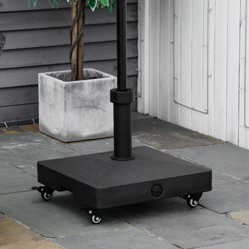 HDPE Square Parasol Base, Portable Umbrella Stand Weights for Cantilever Banana Parasol with Wheels, 35lbs with Water or 40lbs with Sand, for Φ0.75
