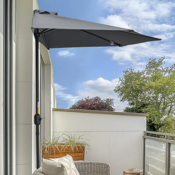 9.8ft Half Umbrella Semi Round Patio Parasol with Crank Handle, Top Vent for Garden, Balcony- NO BASE INCLUDED, Grey