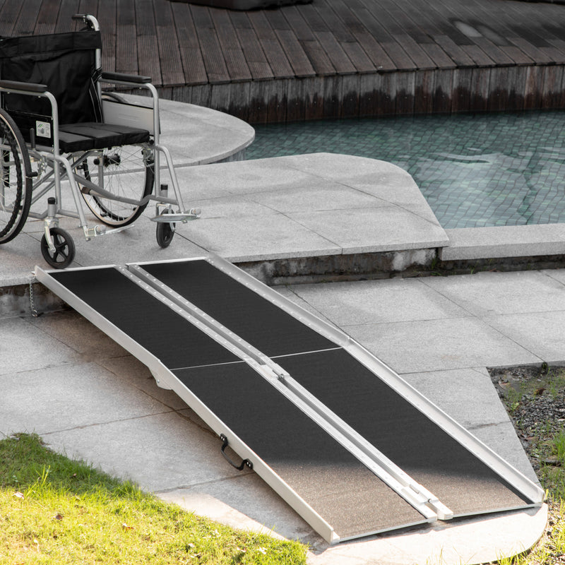 8ft Wheelchair Ramp, 600lbs Capacity Non-Slip Aluminum Folding Handicap Ramp with Reinforced Welded Hinges, for Home Steps, Cars, Scooters and Stairs