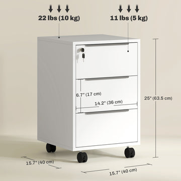 Classeur à 3 tiroirs avec roulettes, classeur vertical avec serrure, gris