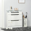 High Gloss Shoe Cabinet with 2 Flip Drawers and Adjustable Shelves, Narrow Shoe Storage Cabinet with Glass Top, Black