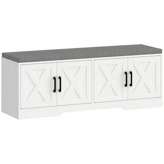 Shoe Bench with Cushion Shoe Storage Bench with Doors Adjustable Shelves for Entryway, White