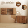 Sewing Machine Table with Drop Leaf, Folding Craft Table with 2 Doors and Adjustable Shelf for Small Spaces, Brown