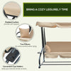 3-Seat Outdoor Patio Swing Chair, 2-in-1 Convertible Flat Bed, Canopy Swing with Adjustable Shade, Removable Cushions, Cup Holder, Beige