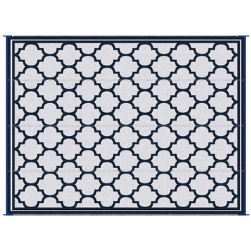 9'x12' Reversible Outdoor RV Rug, Patio Floor Mat, Plastic Straw Rug for Backyard, Deck, Beach, Camping, Dark Blue