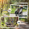 2 Seat Bike Trailer for Kids 2-in-1 Double Baby Stroller with Handbrake, Rubber Wheels, 5 Point Harness, Waterproof Cover, Storage Bag, Reflectors, Grey