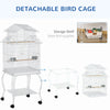 53.9'' Large Rolling Steel Bird Cage Bird House with Detachable Rolling Stand, Storage Shelf, Wood Perch, Food Container, White