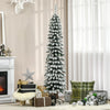 6 Ft Snow-Flocked Artificial Christmas Tree, Slim Pencil Xmas Tree with Realistic Branches, Metal Base, Green