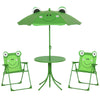 Kids Folding Picnic Table and Chair Set Pattern Outdoor Garden Patio Backyard with Removable & Height Adjustable Sun Umbrella Green