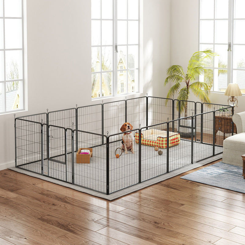 16 Panels Dog Playpen with Strap, Portable & DIY, for Medium Dogs, for Yard, RV, Camping, Garden, 31.5