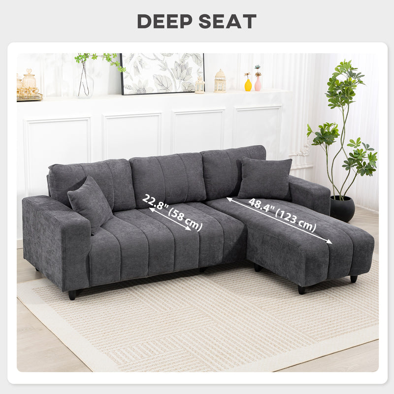 Sectional Couch with Integrated Seat, 3 Seater L-Shaped Sofa with Changeable Chaise, Spring Cushion, 2 Pillows