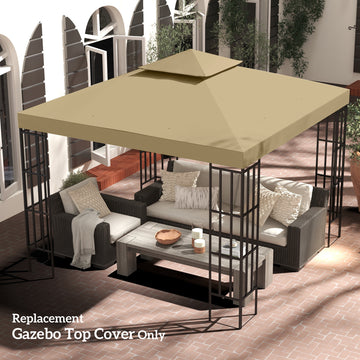 10' x 10' 2-Tier Canopy Replacement Cover Outdoor Garden Gazebo Top Cover, Beige
