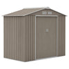 7' x 4' x 6' Garden Storage Shed Outdoor Patio Metal Tool Storage House w/ Foundation Kit and Double Doors, Distressed Light Brown