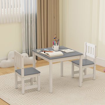 Qaba Kids Table and Chairs Set, Toddler Table and 2 Chair Set for Activity, Art, Craft, Reading, Learning, Natural