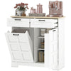 13 Gallon Tilt Out Garbage Cabinet, Kitchen Island with Trash Cabinet, 2 Drawers, Door Racks, Adjustable Shelves
