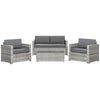 4 Pieces Patio Wicker Sofa Set, Outdoor PE Rattan Extra Wide Seat Conversation Furniture w/ Tempered Glass Table-top & Thick Padded Cushion for Garden, Backyard, Lawn, Mixed Grey