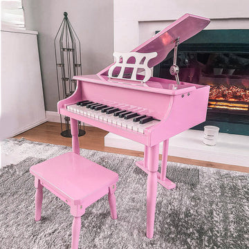 Modern Kids Piano, 30 Keys, Set of 2, Mini Toy for Child, Grand Piano with Music Stand and Bench, Ideal Gift, Pink