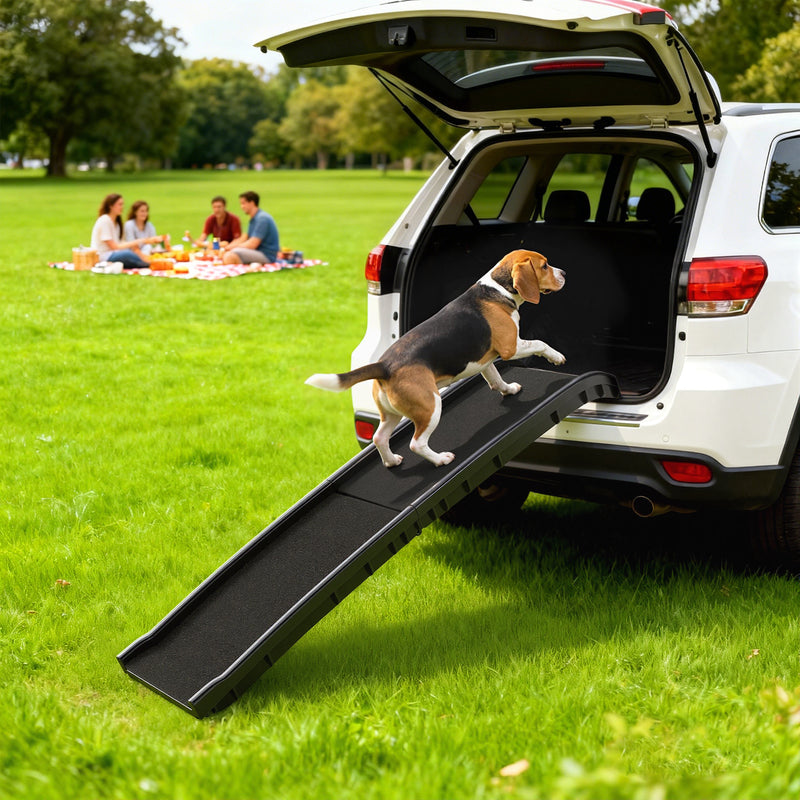 61 Inches Folding Pet Ramp with Grass Surface, Raised Side Rails, for Cars, SUVs