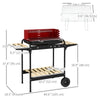 Charcoal Barbecue Grill with Adjustable Grill Height, Portable BBQ Trolley with Ash Catcher and Wheels, Red