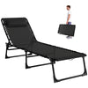 Outdoor Folding Lounge Chair, 4-Level Adjustable Chaise Lounge with Headrest, Tanning Chair Beach Bed Reclining Lounger Cot for Camping, Hiking, Backyard, Black