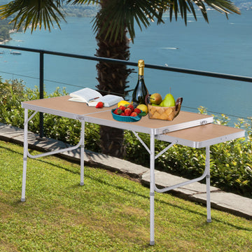 4ft Picnic Table with Slide Shelf Outdoor Portable Aluminum Folding Table 2 Adjustable Height