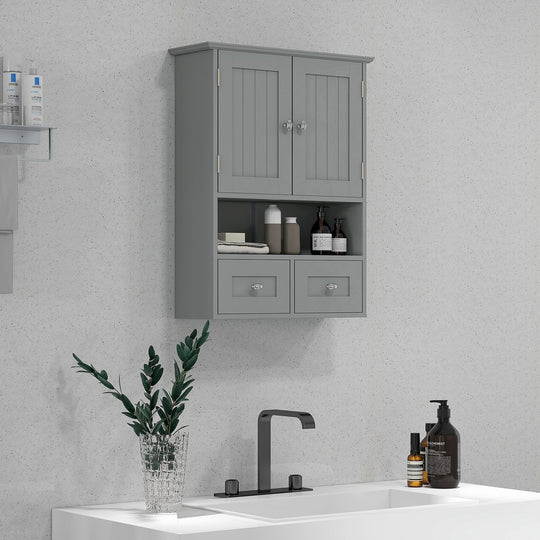 Bathroom Wall Cabinet with 2 Drawers, Modern Medicine Cabinet with 2 Doors and Open Shelf, Over the Toilet Storage Organizer for Living Room, Kitchen，20