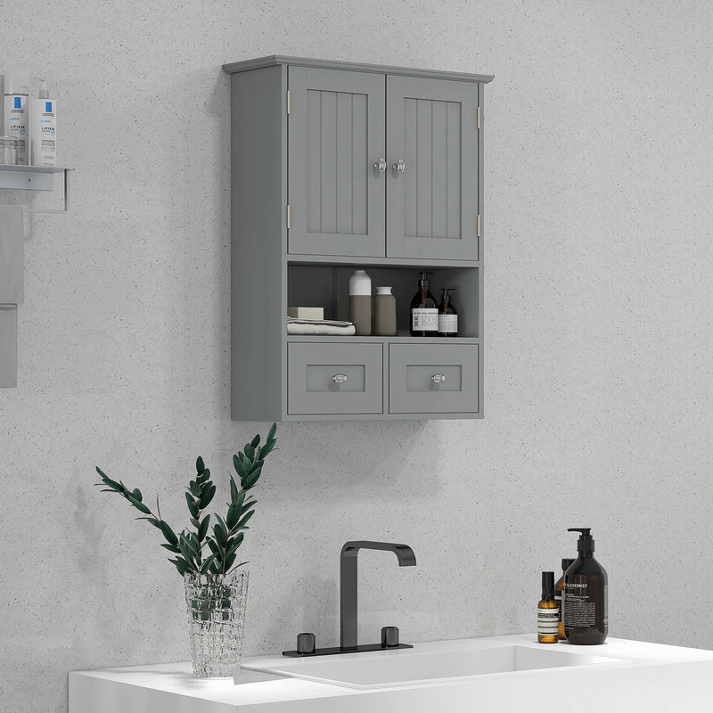 Bathroom Wall Cabinet with 2 Drawers, Modern Medicine Cabinet with 2 Doors and Open Shelf, Over the Toilet Storage Organizer for Living Room, Kitchen，20