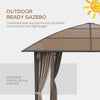 10' x 10' Hardtop Gazebo, Outdoor Gazebo Canopy with UV60+ Polycarbonate Roof, Curtains, Central Hook and Steel Frame for Garden, Lawn, Backyard, Deck, Khaki