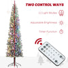 9ft Prelit Pencil Artificial Christmas Tree, Flocked Xmas Tree with Remote, Dual Colour LEDs, 895 Tips, Metal Stand