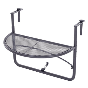 Adjustable Balcony Hanging Railing Table, Metal Mounting Mini Wall Desk Storage Rack, Outdoor Flower Stand Serving Table Half Round, Grey