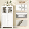 Bathroom Floor Storage Cabinet with Tempered Glass Doors and Adjustable Shelf, Kitchen Cupboard, Free Standing Organizer for Living Room Entryway, White