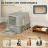 80L XL Stainless Steel Cat Litter Box for Big Cats with Flip Cover, Pull-Out Drawer Tray, High Sided, Pedal, Light Grey