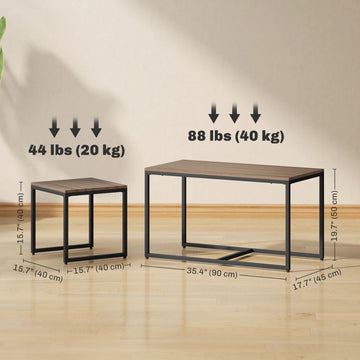 Nesting Coffee Table Set of 3, Modern End Tables with Black Metal Frame for Living Room Home Furniture, Brown