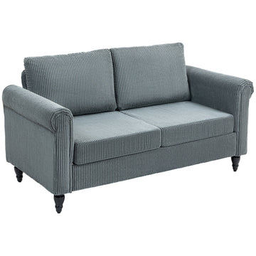 Vintage Loveseat, Upholstered Love Seat Furniture, Chenille-feel Fabric 2 Seater Sofa Couch with Rolled Arms, Gourd-Shaped Rubber Wood Legs for Living Room, Grey