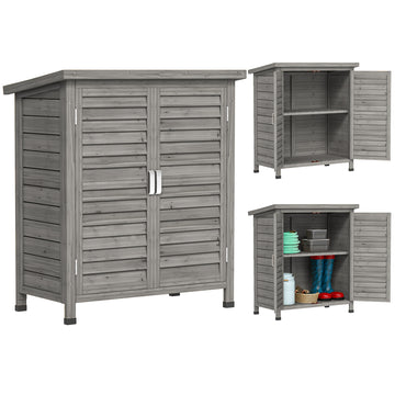 Wooden Garden Storage Shed Kit Wood Garage Tool Organisation Cabinet with 2 Door , 34
