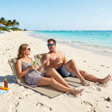 2 Pieces Beach Lounge Chair, Outdoor Folding Chaise Lounge Set w/ Pillow for Sunbath, Snap, Beige