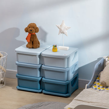 Qaba 3 Tier Kids Toy Organizer and Storage Bins with 6 Plastic Drawers, Blue