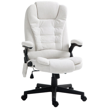 Reclining Massage Office Chair, Executive Office Chair with High Back, Swivel Wheels, White