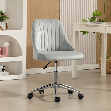 Vanity Chair for Makeup, Velvet Comfy Office Chair with Adjustable Height, Swivel Wheels for Bedroom, Living Room, Grey