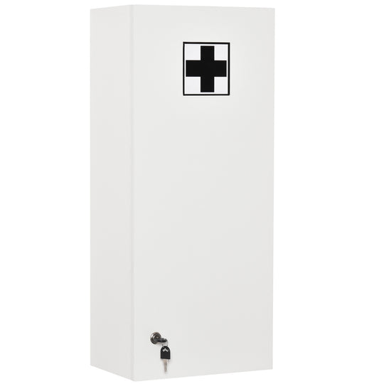 Wall Mount Medicine Cabinet, 5-tier Lockable Bathroom Cabinet with 2 Keys and Adjustable Shelves, White