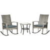 3 Pieces Patio Wicker Rocking Chair Set,  Outdoor PE Rattan Bistro Set Conversation Rocker Set with 2 Chairs 1 Coffee Table for Backyard, Deck, Poolside, Grey
