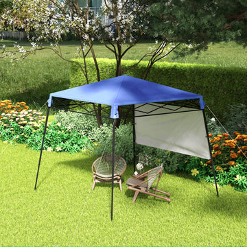 7' x 7' Garden Foldable Pop Up Gazebo Tent with Backpack & Inclined Legs Outdoor Party Canopy, Blue & Black