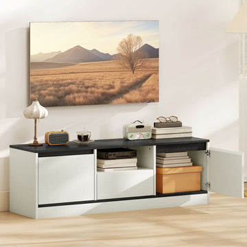 TV Stand for 43-55 Inch TV,  Entertainment Center w/ Cabinets, Shelf, Drawer and Cable Management for Living Room, White